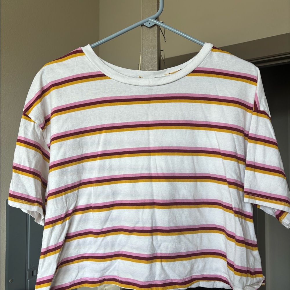 Wild Fable Women's Crop Top - White, Yellow, Purple Stripes
